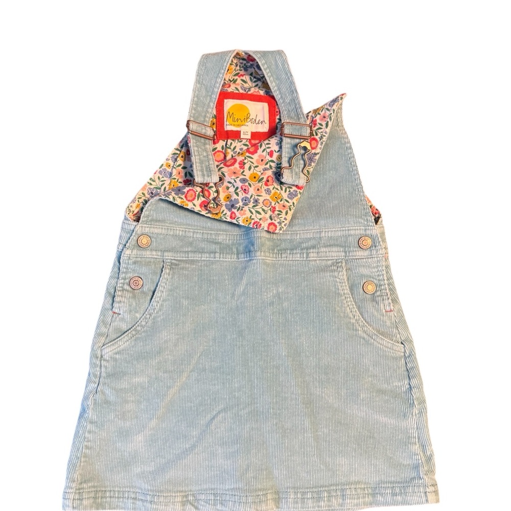 Blue Corduroy Pinafore Dress with Floral Lining